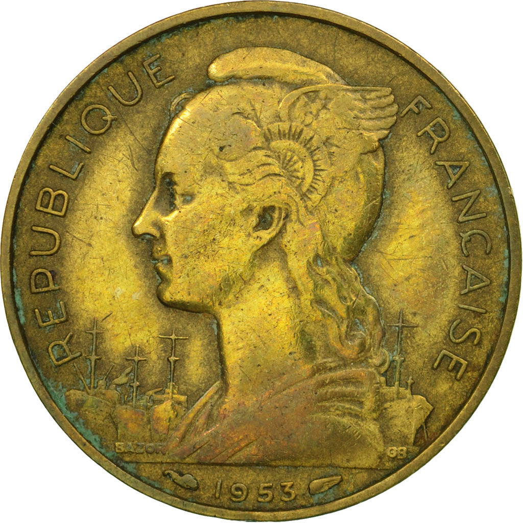 Munten, Madagascar, 20 Francs, 1953, Paris, FR, Aluminum-Bronze, KM:7