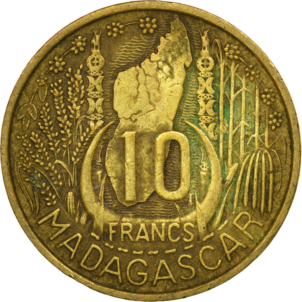 Coin, Madagascar, 10 Francs, 1953, Paris, VF(20-25), Aluminum-Bronze, KM:6