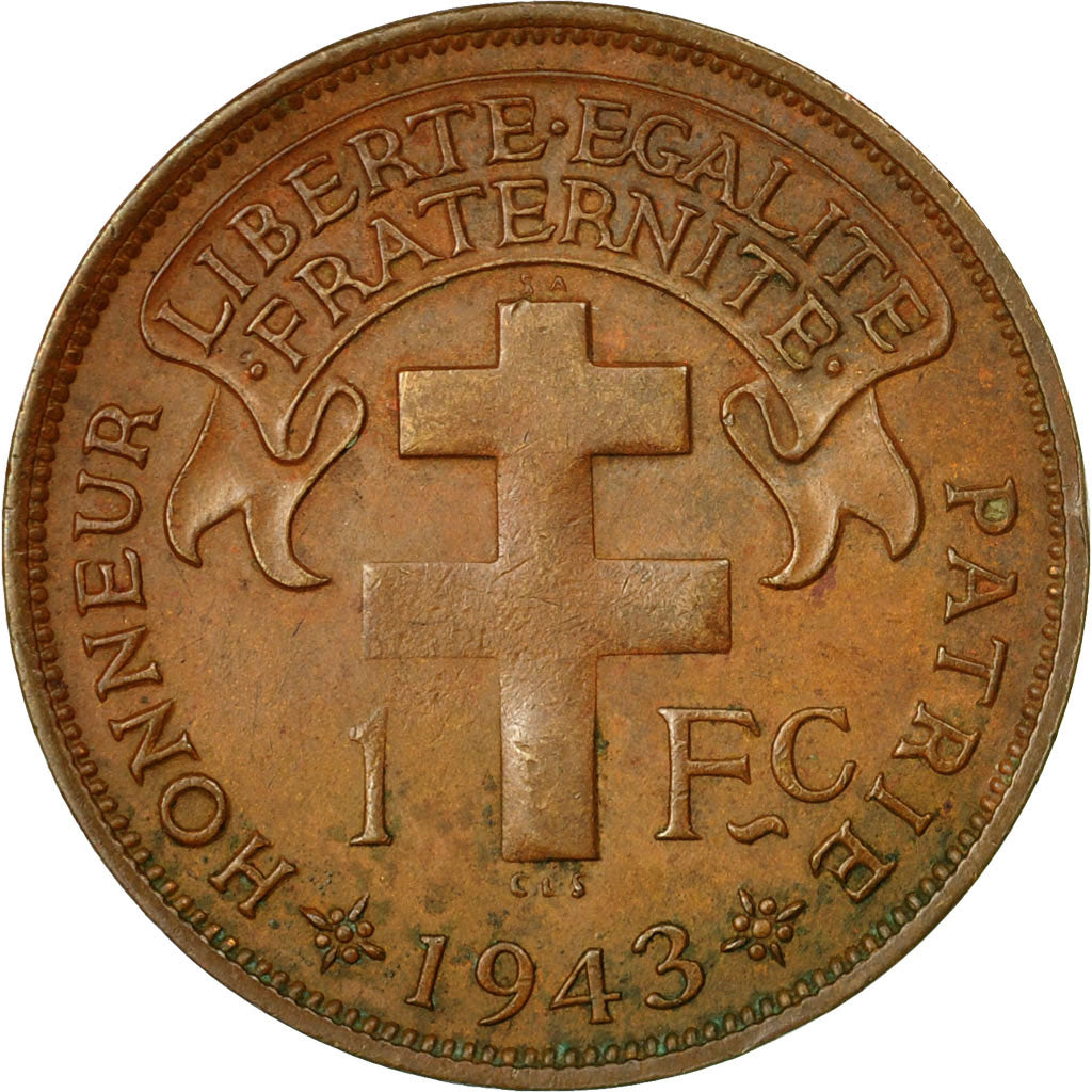 Coin, Madagascar, Franc, 1943, Pretoria, VF(30-35), Bronze, KM:2