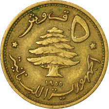 Coin, Lebanon, 5 Piastres, 1955, VF(30-35), Aluminum-Bronze, KM:21