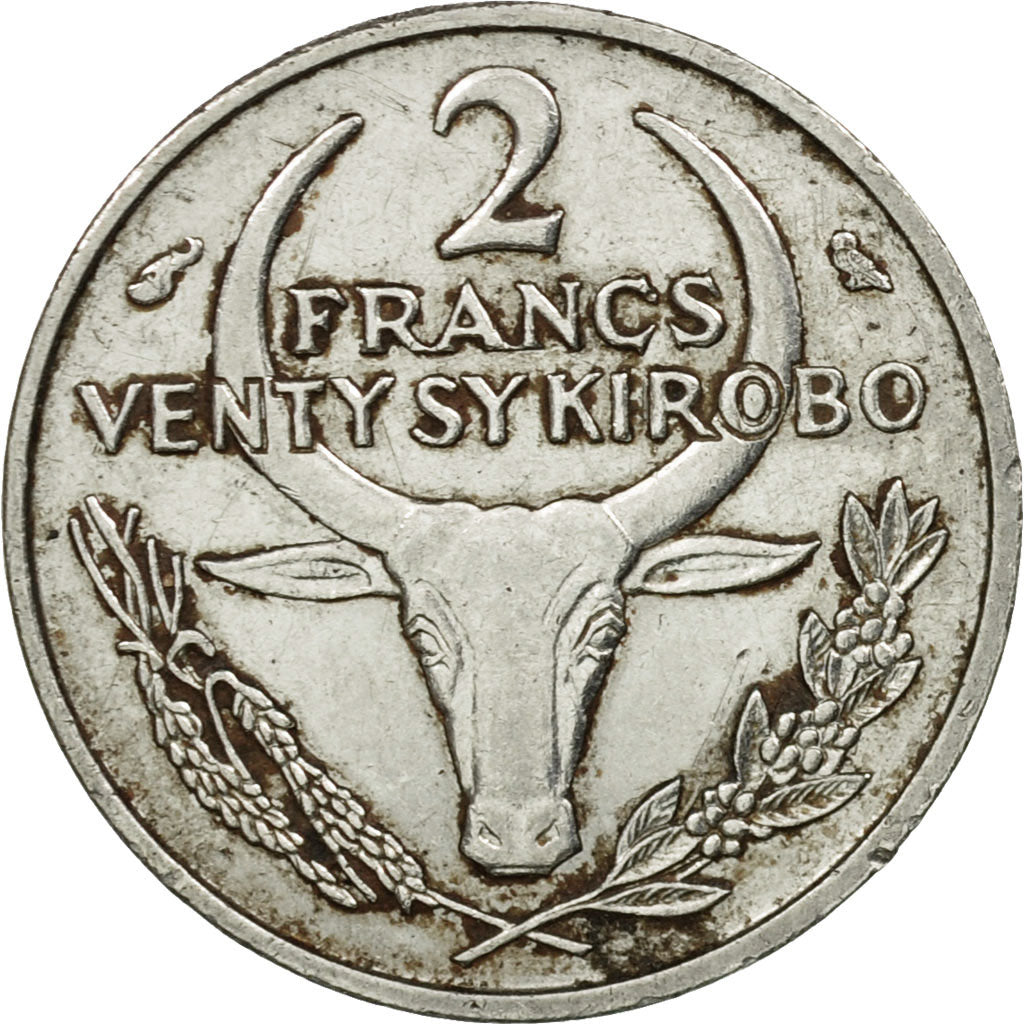 Moneta, Madagascar, 2 Francs, 1965, Paris, MB+, Acciaio inossidabile, KM:9