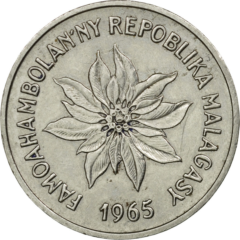 Coin, Madagascar, 2 Francs, 1965, Paris, EF(40-45), Stainless Steel, KM:9