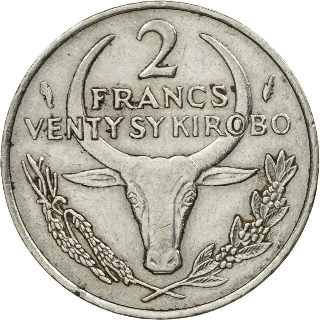 Munten, Madagascar, 2 Francs, 1975, Paris, ZF, Stainless Steel, KM:9
