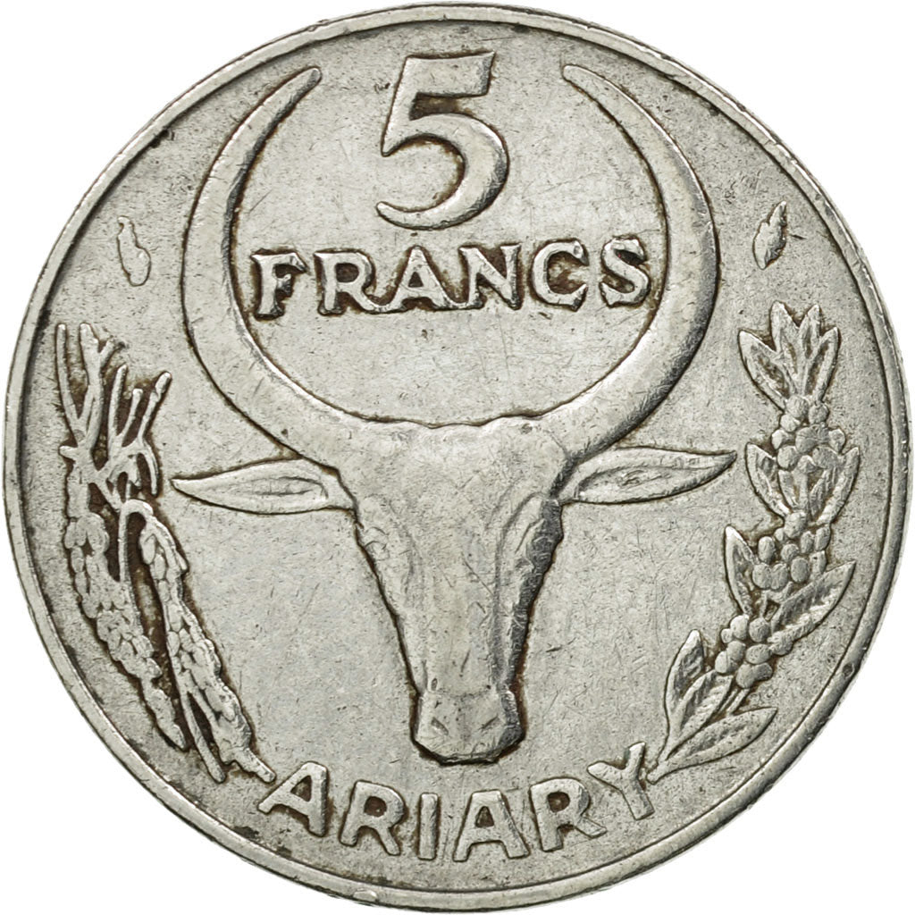 Coin, Madagascar, 5 Francs, Ariary, 1977, Paris, VF(30-35), Stainless Steel