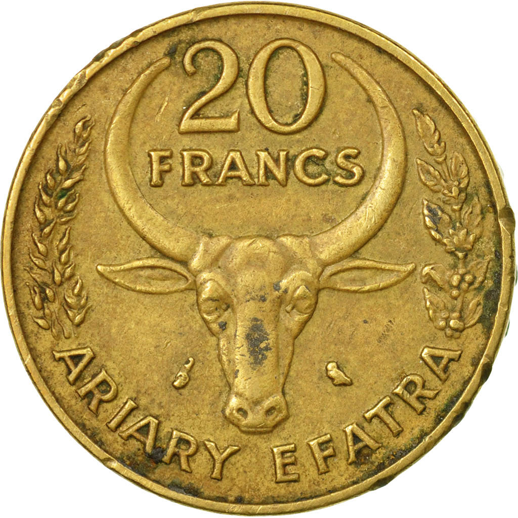 Coin, Madagascar, 20 Francs, 4 Ariary, 1971, Paris, VF(30-35), Aluminum-Bronze