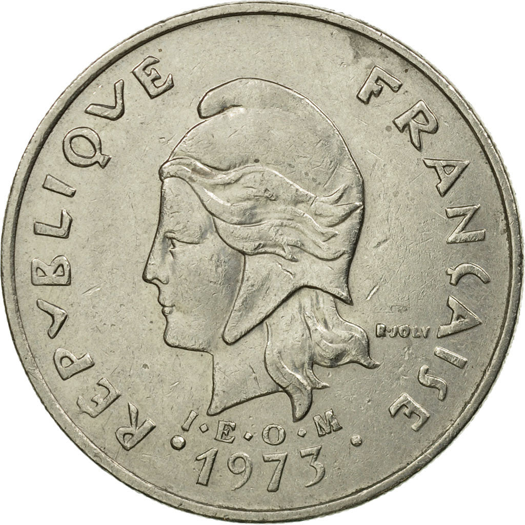 Moneda, Polinesia francesa, 20 Francs, 1973, Paris, BC+, Níquel, KM:9