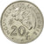Moneda, Nueva Caledonia, 20 Francs, 1972, Paris, MBC, Níquel, KM:12