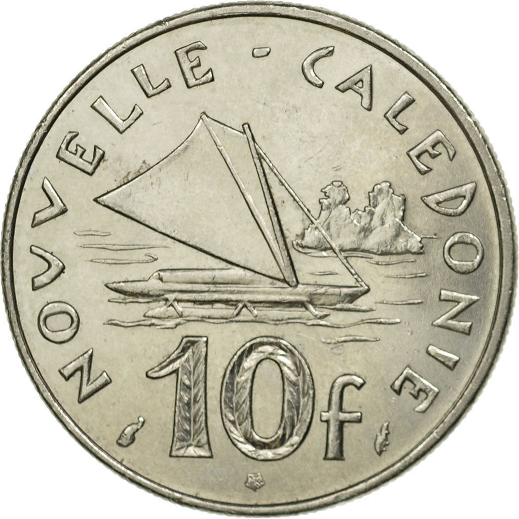 Moneda, Nueva Caledonia, 10 Francs, 1977, Paris, MBC, Níquel, KM:11