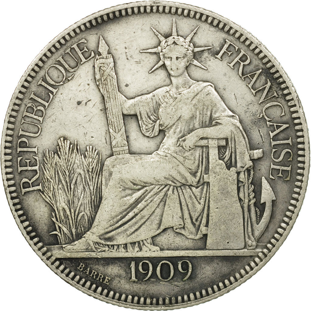 Münze, FRENCH INDO-CHINA, Piastre, 1909, Paris, S, Silber, KM:5a.1