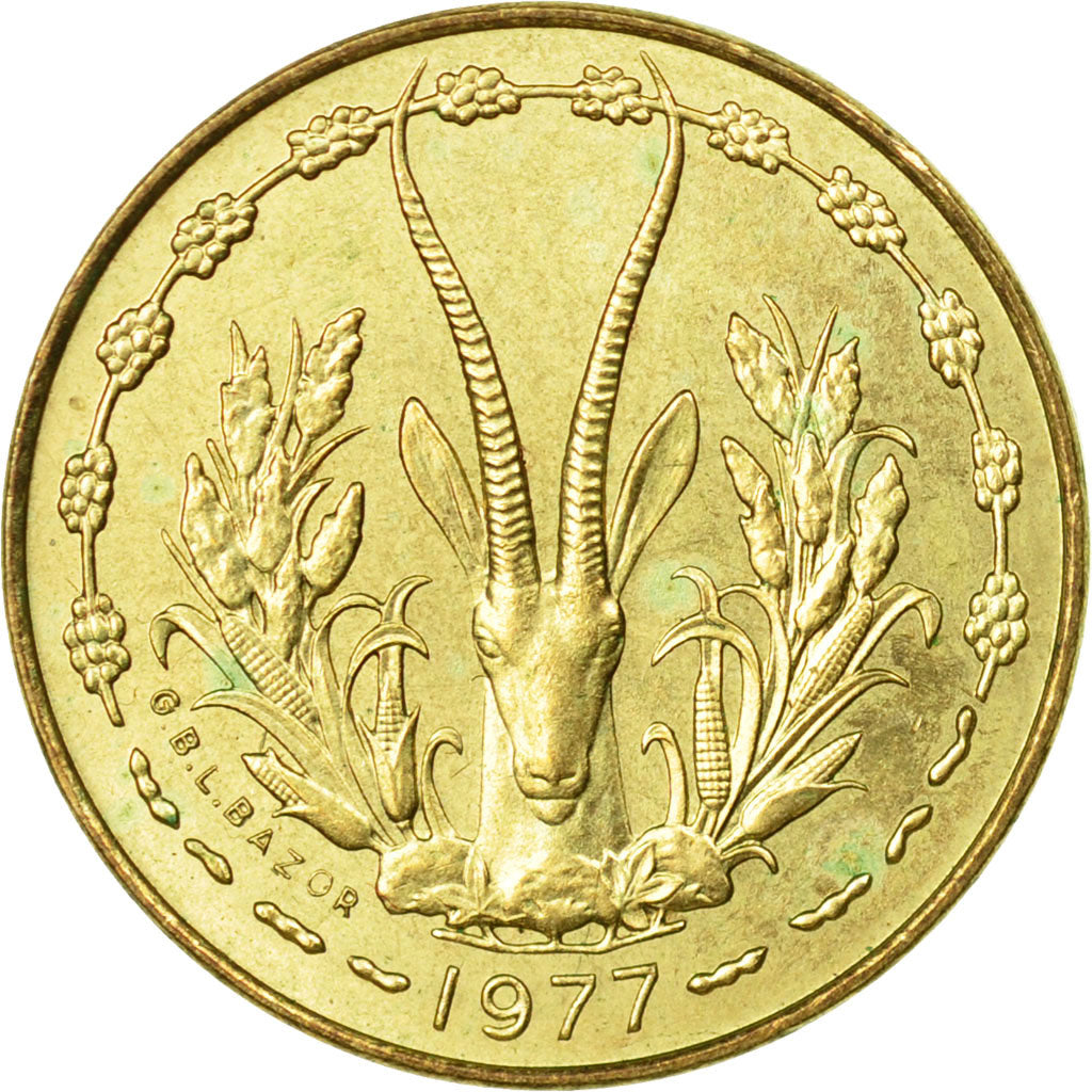 Coin, West African States, 5 Francs, 1977, Paris, VF(30-35)