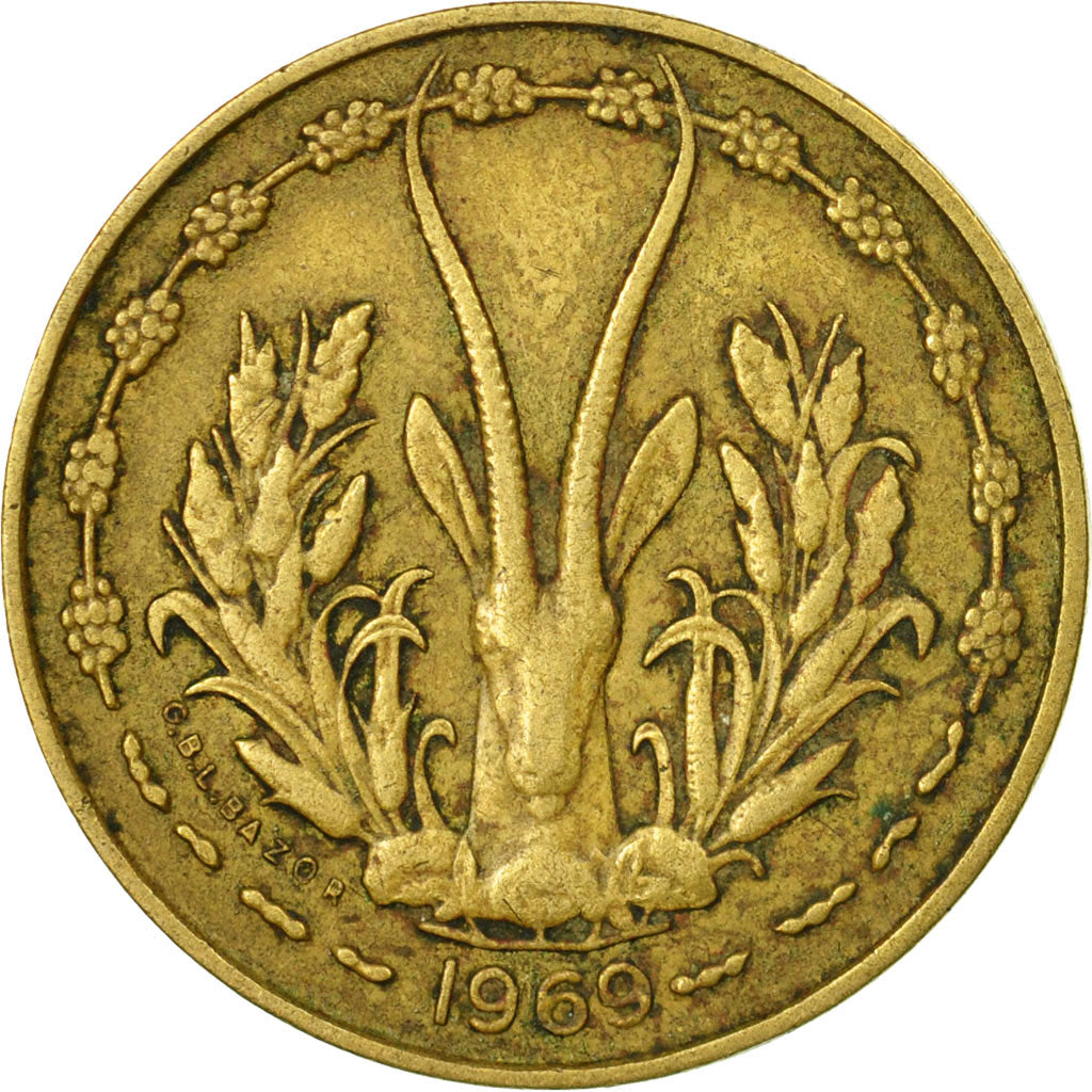 Moneda, Estados del África Occidental, 10 Francs, 1969, Paris, BC+, Aluminio -