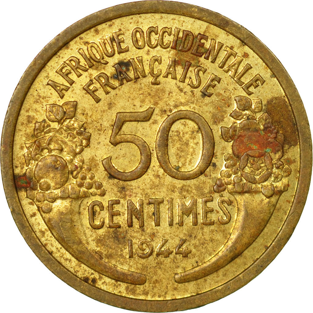 Coin, French West Africa, 50 Centimes, 1944, Paris, F(12-15), Aluminum-Bronze