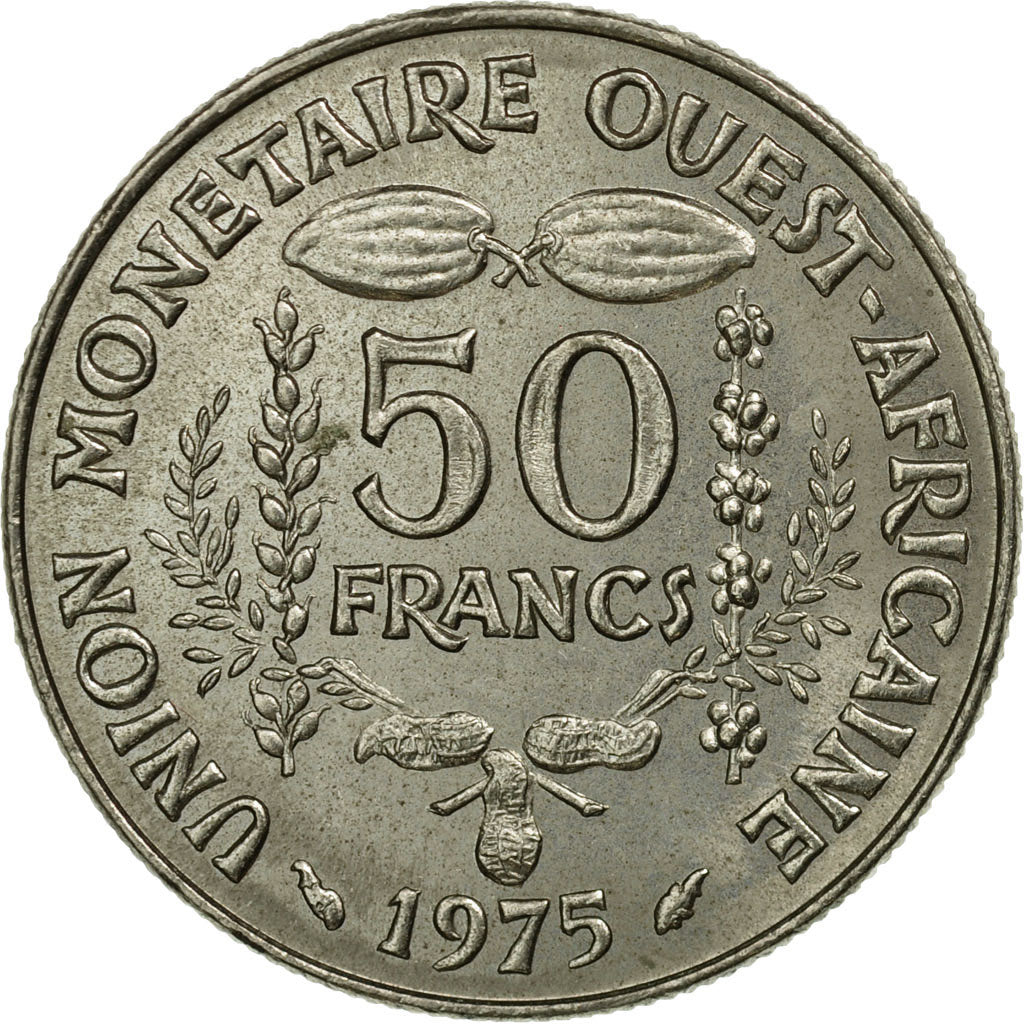 Coin, West African States, 50 Francs, 1975, Paris, EF(40-45), Copper-nickel