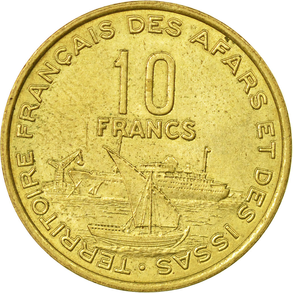 Moneda, TERRITORIO FRANCÉS DE LOS AFARS E ISSAS, 10 Francs, 1975, Paris, BC+