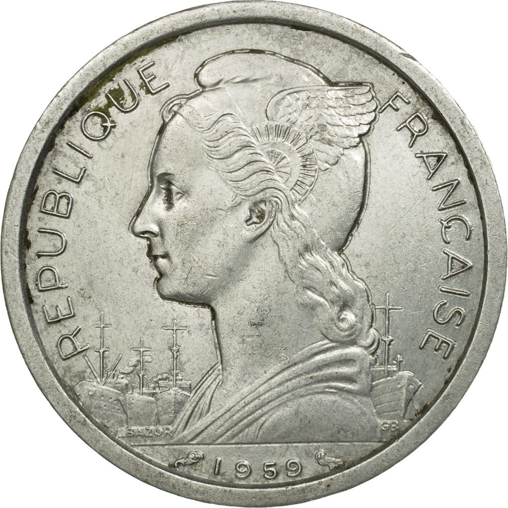 Münze, Französisch-Somaliland, 2 Francs, 1959, Paris, S+, Aluminium, KM:9