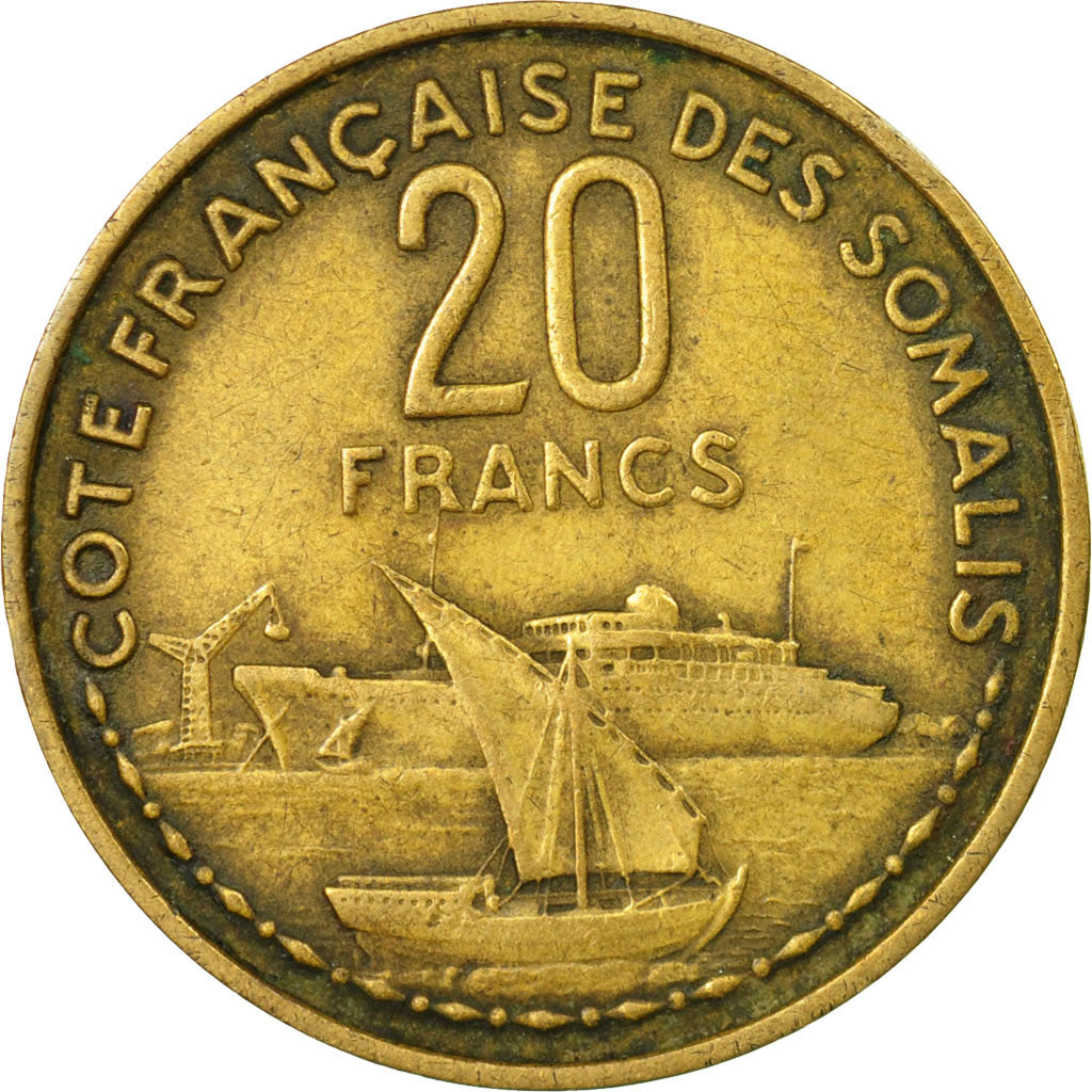 Coin, French Somaliland, 20 Francs, 1959, Paris, VF(20-25), Aluminum-Bronze