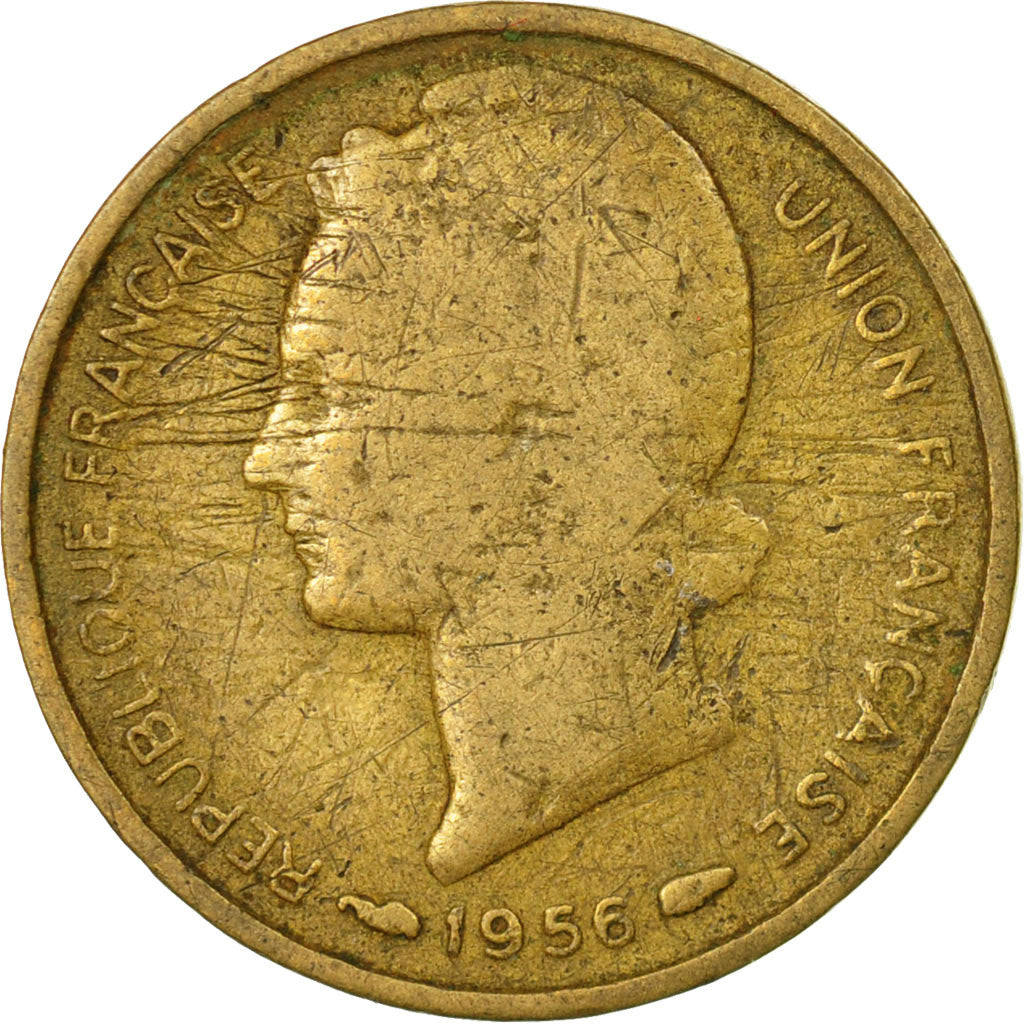 Moneda, Togo, 5 Francs, 1956, Paris, MBC, Aluminio - bronce, KM:6