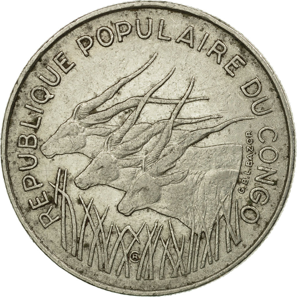 Moneta, Repubblica del Congo, 100 Francs, 1972, Paris, MB+, Nichel, KM:1