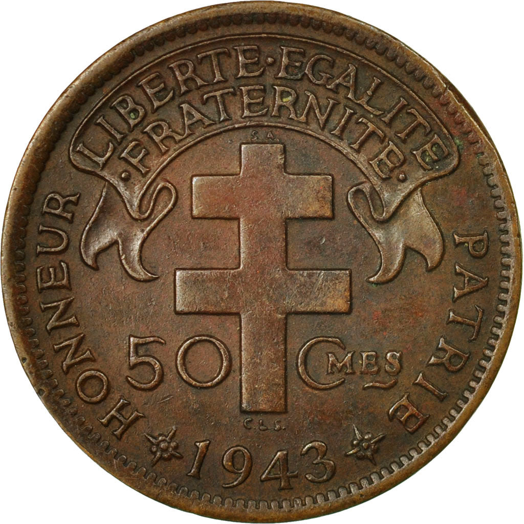 Coin, Cameroon, 50 Centimes, 1943, Pretoria, VF(30-35), Bronze, KM:4
