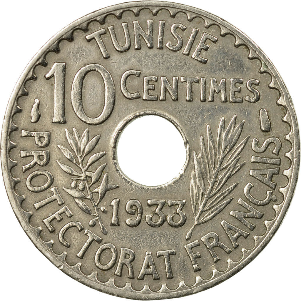 Coin, Tunisia, Ahmad Pasha Bey, 10 Centimes, 1933, Paris, EF(40-45)