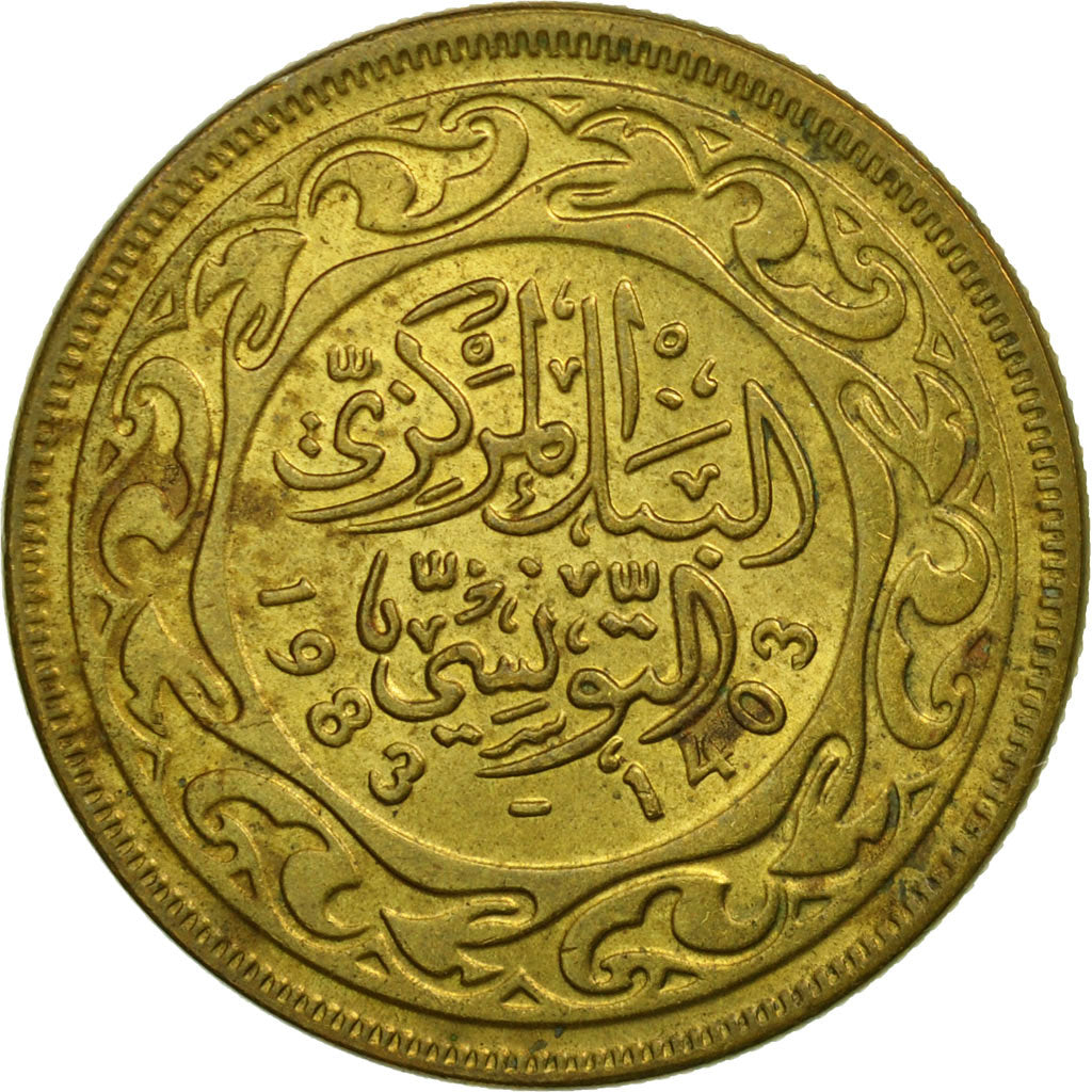 Moneta, Tunisia, 20 Millim, 1983, Paris, VF(30-35), Mosiądz, KM:307