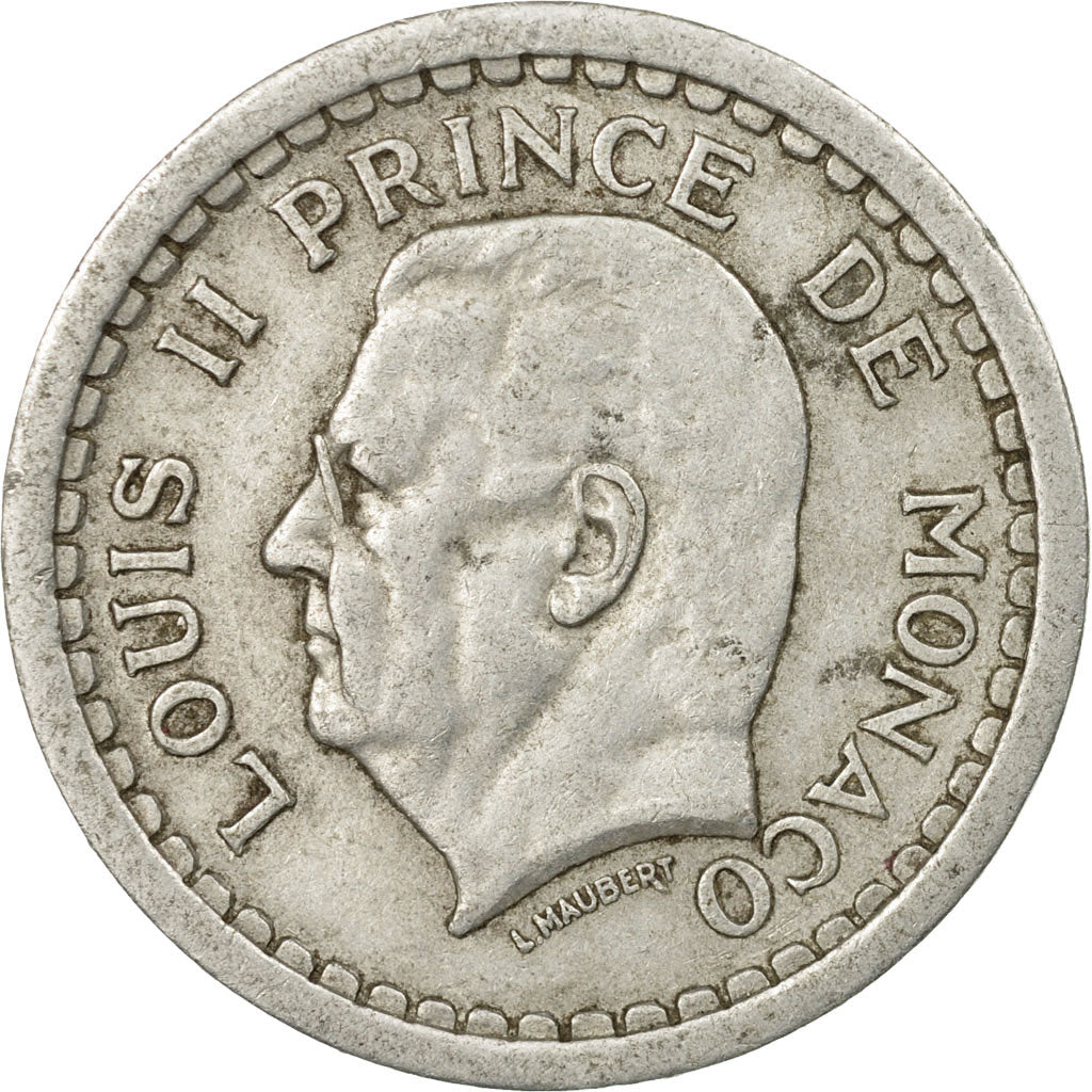 Moneta, Monaco, Louis II, 2 Francs, Undated (1943), VF(30-35), Aluminium, KM:121