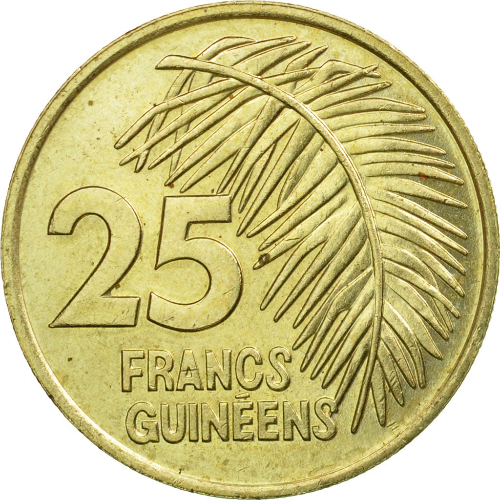 Coin, Guinea, 25 Francs, 1987, VF(30-35), Brass, KM:60