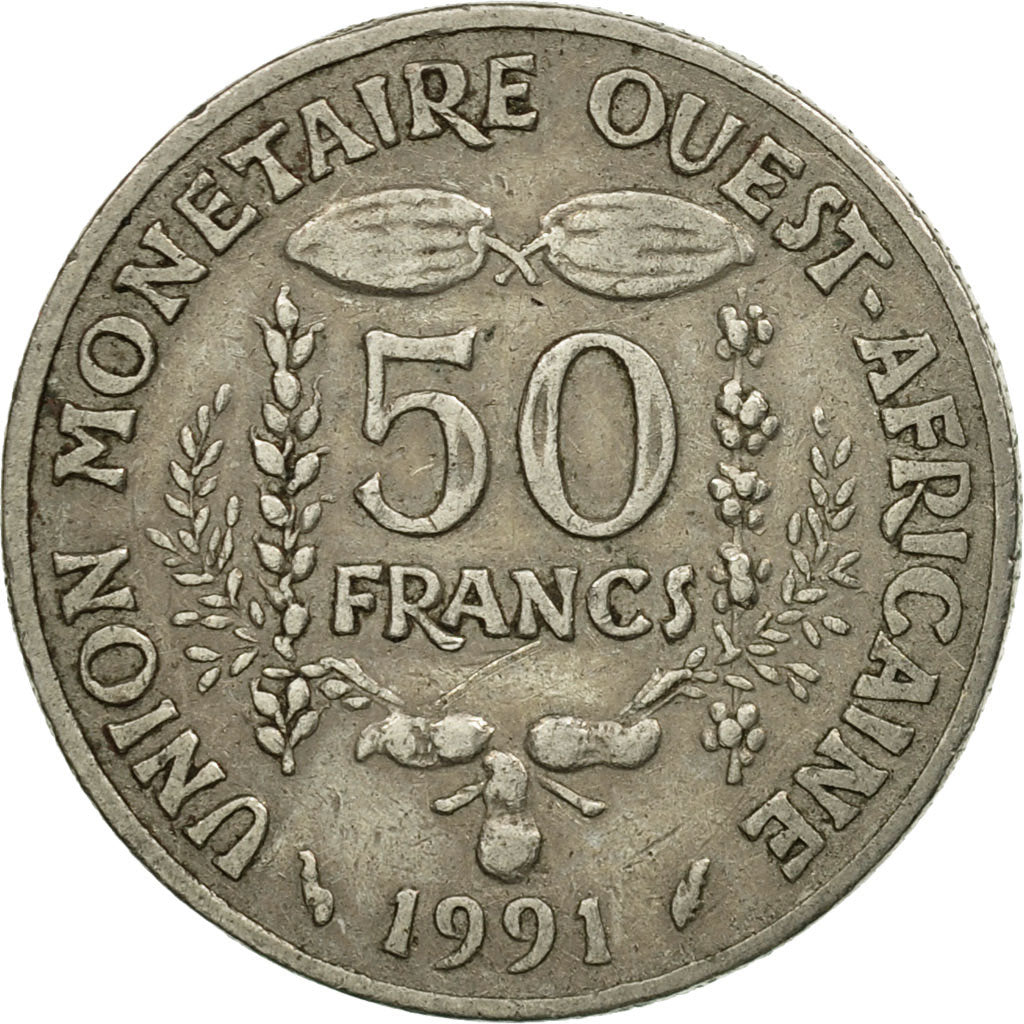 Munten, West Afrikaanse Staten, 50 Francs, 1991, Paris, FR+, Copper-nickel, KM:6
