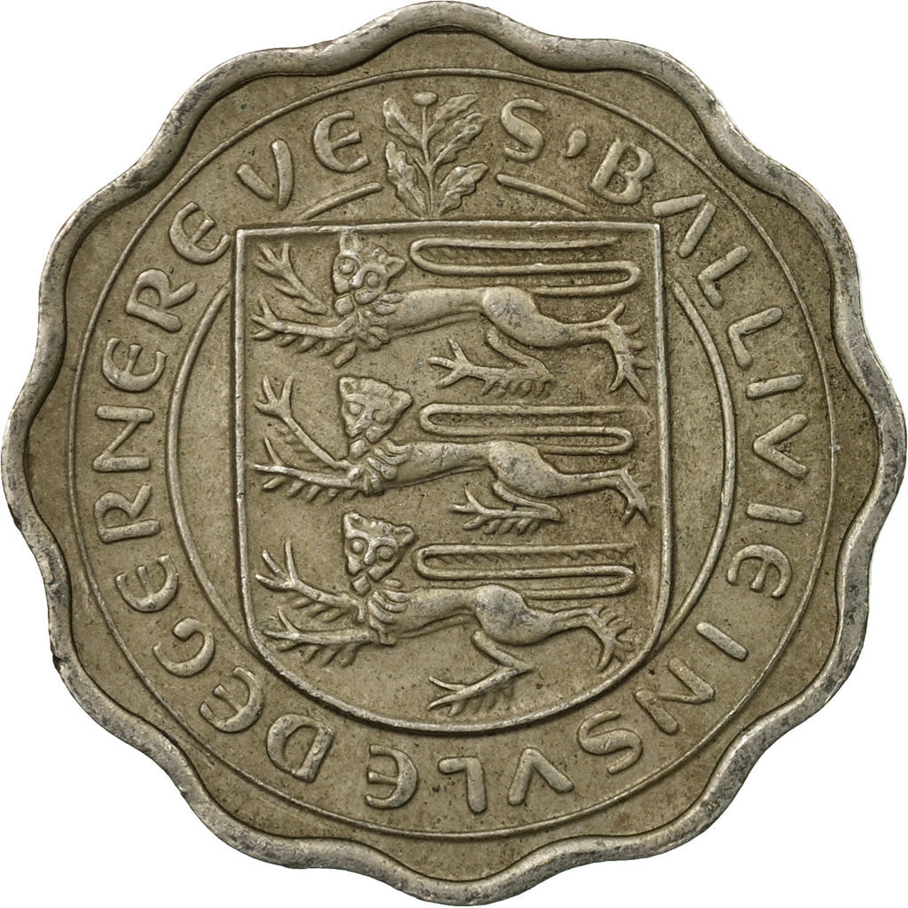 Monnaie, Guernsey, Elizabeth II, 3 Pence, 1956, Heaton, TB+, Copper-nickel