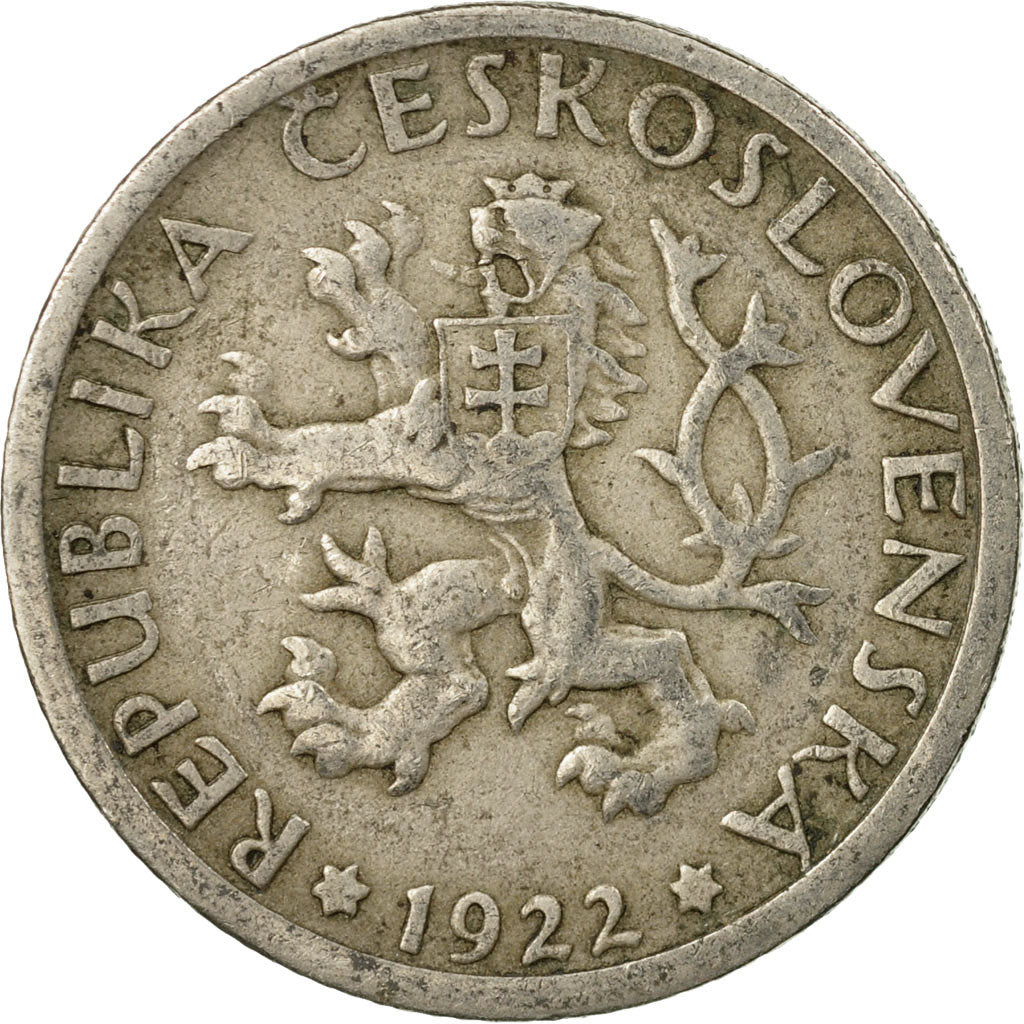 Moneta, Czechosłowacja, Koruna, 1922, VF(20-25), Miedź-Nikiel, KM:4
