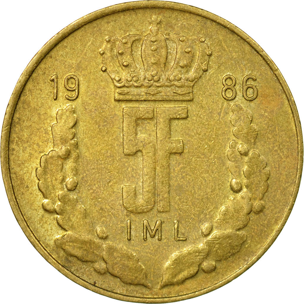 Moneda, Luxemburgo, Jean, 5 Francs, 1986, BC+, Aluminio - bronce, KM:60.1