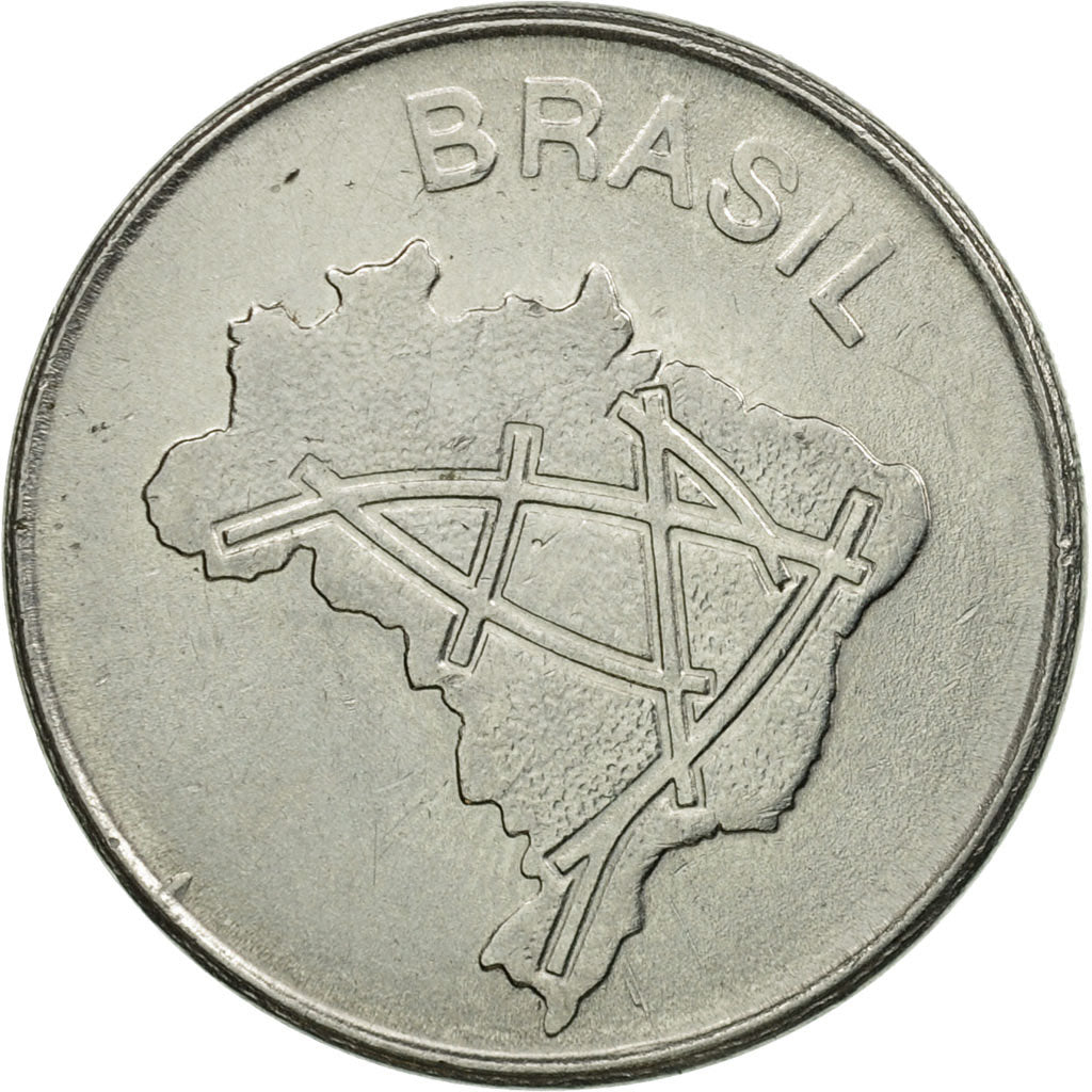 Moneta, Brazylia, 10 Cruzeiros, 1983, VF(30-35), Stal nierdzewna, KM:592.1