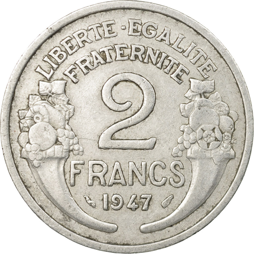 Moneda, Francia, Morlon, 2 Francs, 1947, Paris, MBC, Aluminio, KM:886a.1