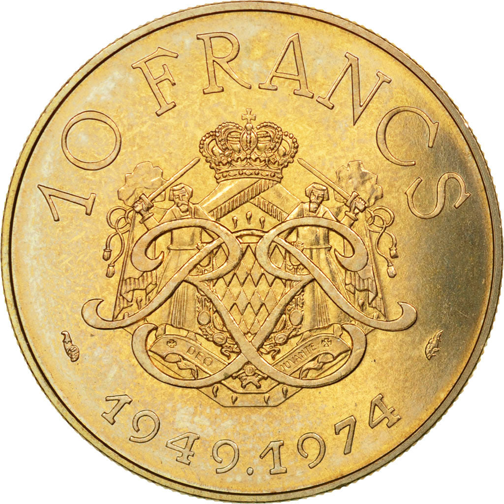 Coin, Monaco, Rainier III, 10 Francs, 1974, MS(65-70), Copper-Nickel-Aluminum