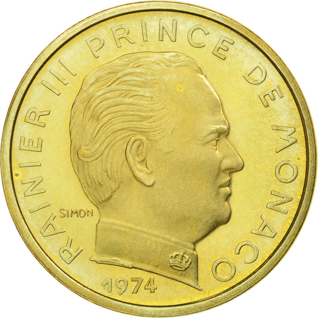 Münze, Monaco, Rainier III, 10 Centimes, 1974, STGL, Aluminum-Bronze, KM:142