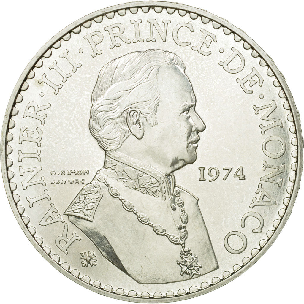 Coin, Monaco, Rainier III, 50 Francs, 1974, MS(65-70), Silver, KM:152.1