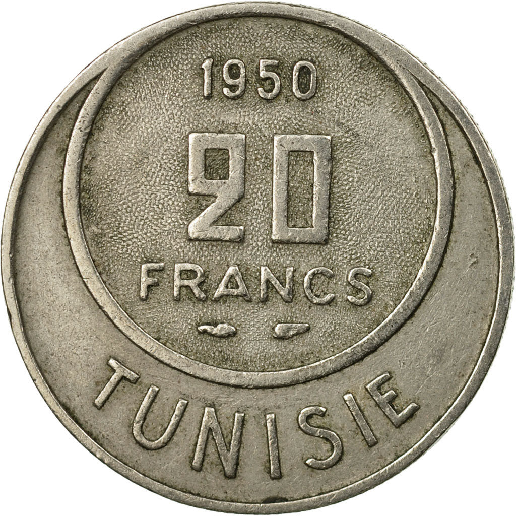 Monnaie, Tunisie, Muhammad al-Amin Bey, 20 Francs, 1950, Paris, TB+