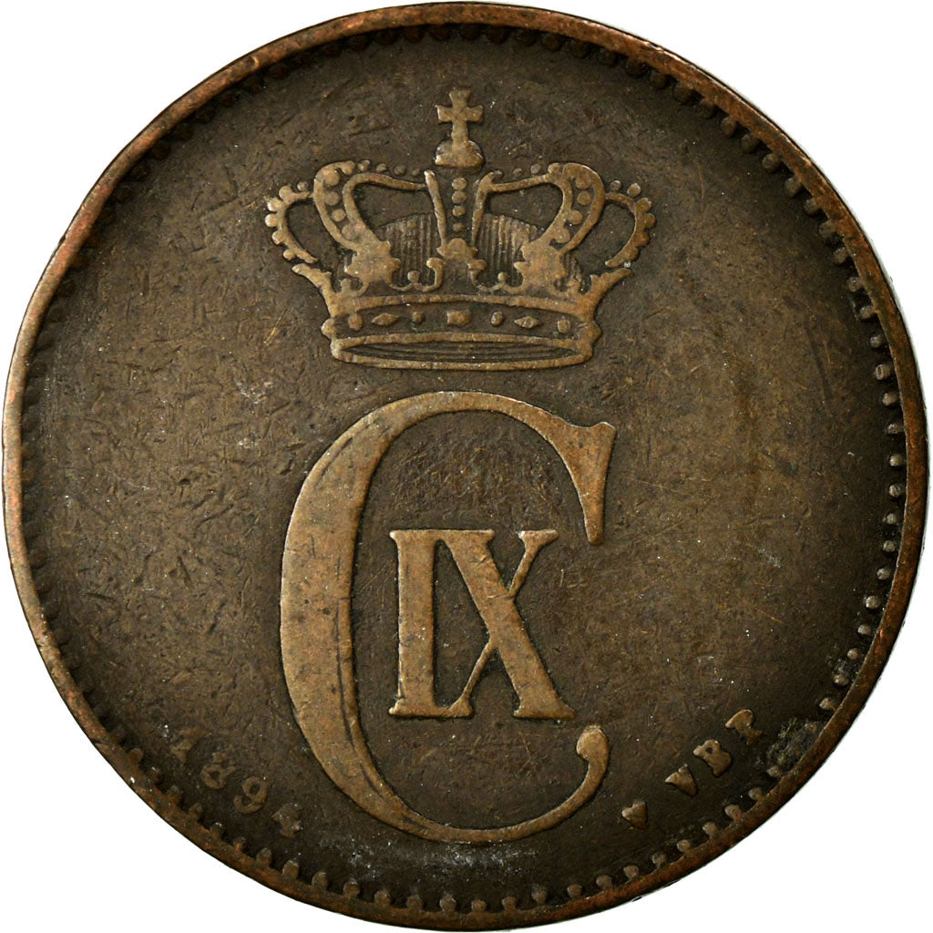 Coin, Denmark, Christian IX, 2 Öre, 1894, Copenhagen, VF(30-35), Bronze