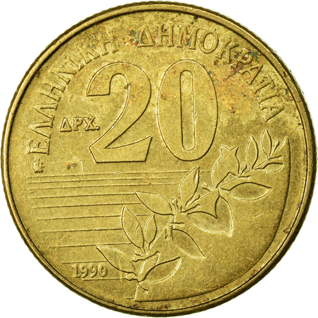 Moneta, Grecia, 20 Drachmes, 1990, MB, Alluminio-bronzo, KM:154