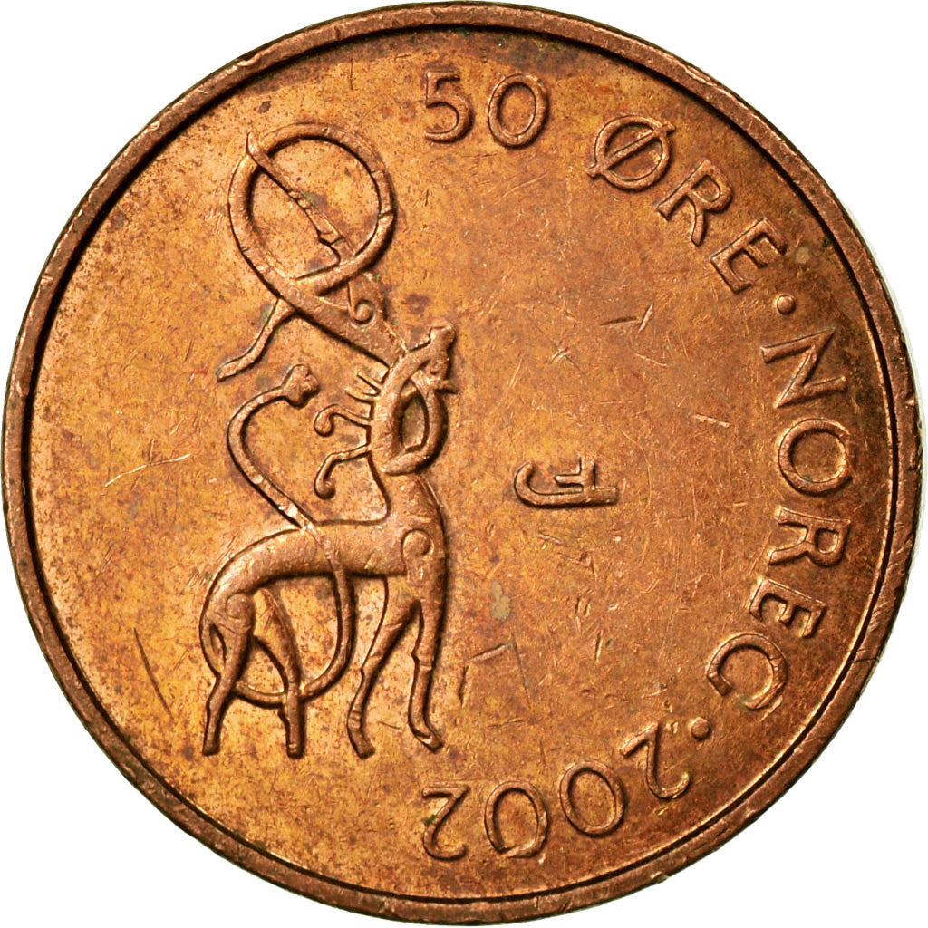 Coin, Norway, Harald V, 50 Öre, 2002, EF(40-45), Bronze, KM:460