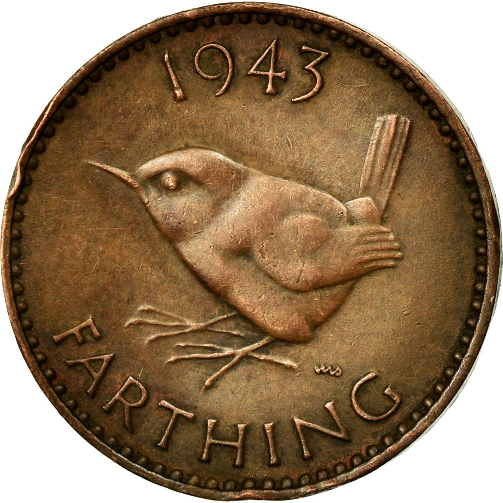 Moneta, Gran Bretagna, George VI, Farthing, 1943, MB+, Bronzo, KM:843