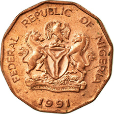 Moeda, Nigéria, Elizabeth II, 10 Kobo, 1991, EF(40-45), Aço Cromado a Cobre
