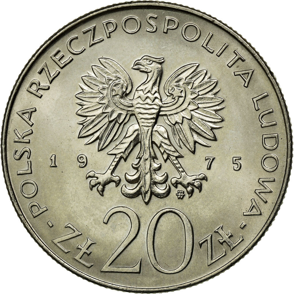 Moeda, Polónia, 20 Zlotych, 1975, Warsaw, AU(50-53), Cobre-níquel, KM:75