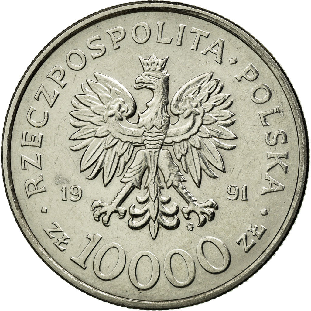 Coin, Poland, 10000 Zlotych, 1991, Warsaw, EF(40-45), Nickel plated steel