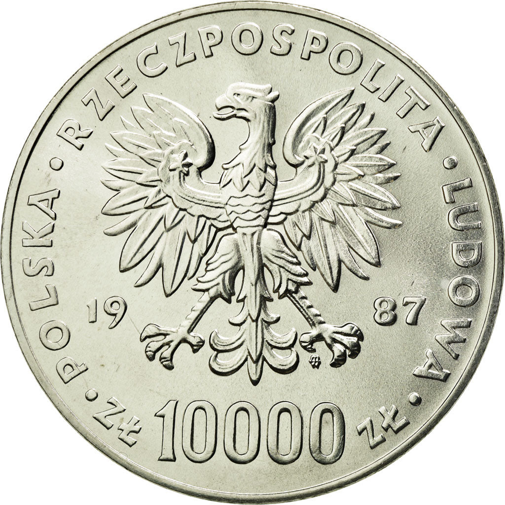 Moneda, Polonia, 10000 Zlotych, 1987, Warsaw, EBC, Plata, KM:164