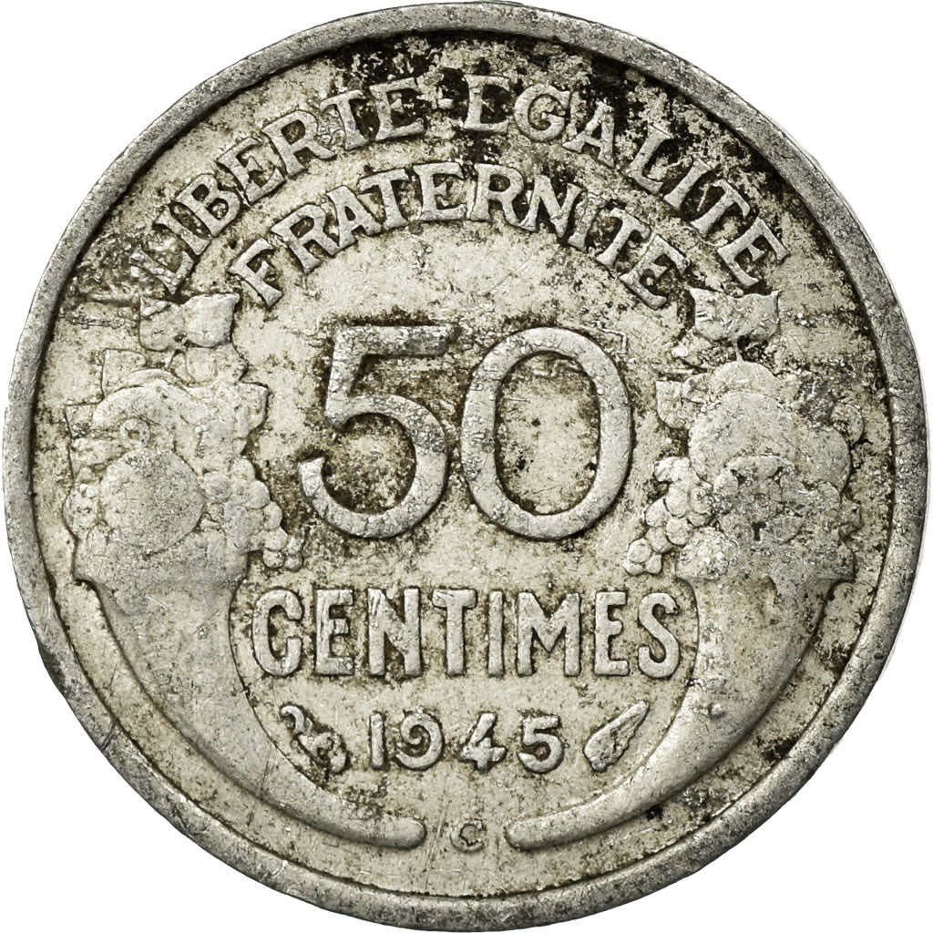 Moneta, Francia, Morlon, 50 Centimes, 1945, Castelsarrasin, MB, Alluminio