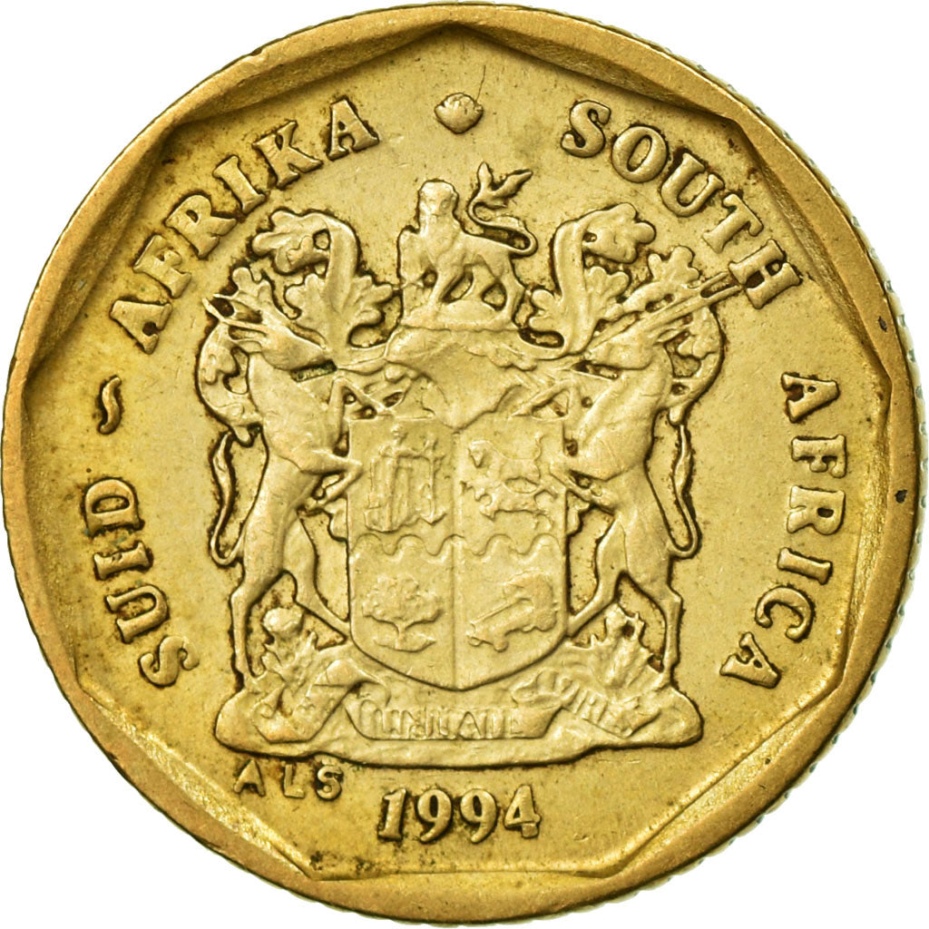 Moneta, Sudafrica, 10 Cents, 1994, BB, Acciaio placcato in bronzo, KM:135