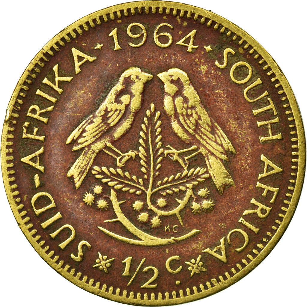 Coin, South Africa, 1/2 Cent, 1964, VF(20-25), Brass, KM:56