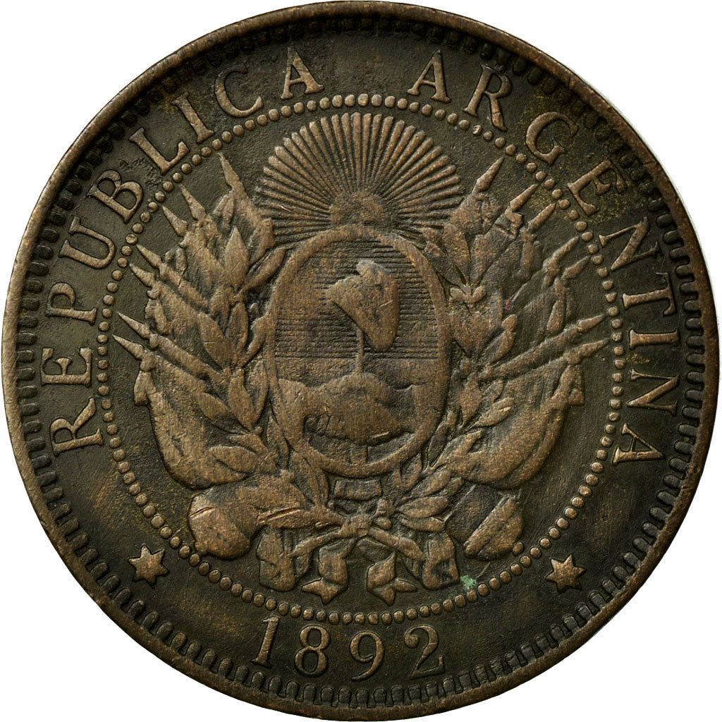 Coin, Argentina, 2 Centavos, 1892, EF(40-45), Bronze, KM:33