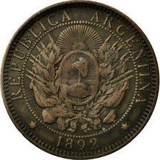 Coin, Argentina, 2 Centavos, 1892, EF(40-45), Bronze, KM:33